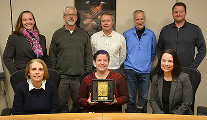 Photo of Lynn Clarkowski, Renee Barnes, Carol Zoff, Tina Markeson, Mark Vogel, Harold Bottolfson, Dave Larson and Lucas Bistodeau.